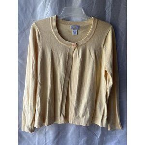 WOMEN'S MEDIUM LONG  SLEEVE SWEATER STUDIO WORKS YELLOW‎ TOP BUTTON 100% COTTON